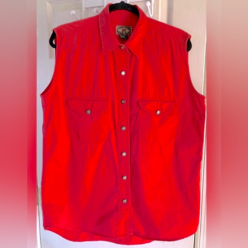 100% Cotton Red Sleeveless Button Up
